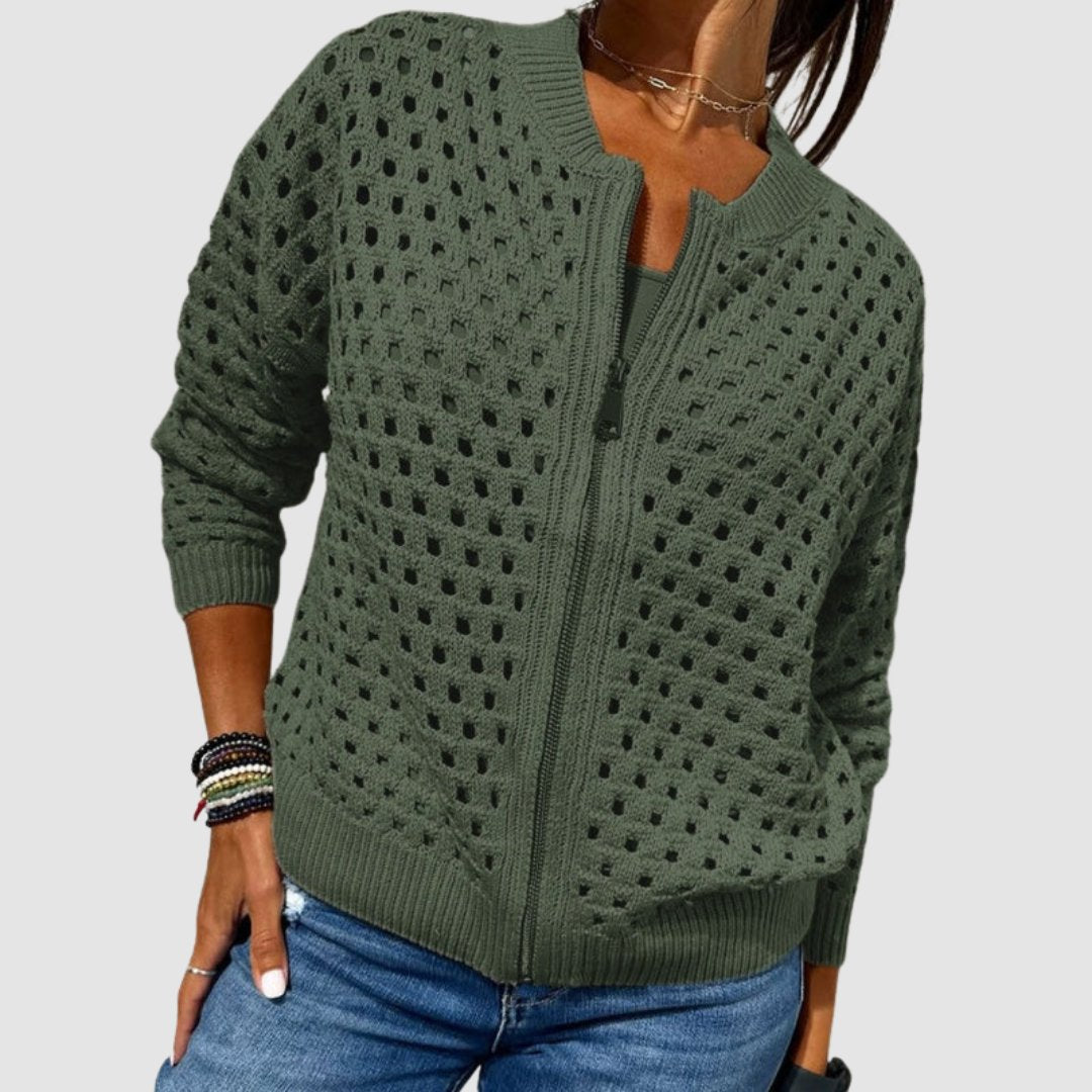 Women's Zip-Up Knit Cardigan | Openwork