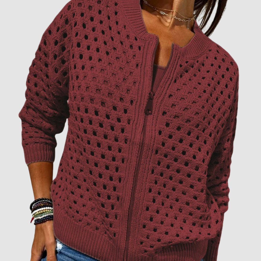 Women's Zip-Up Knit Cardigan | Openwork