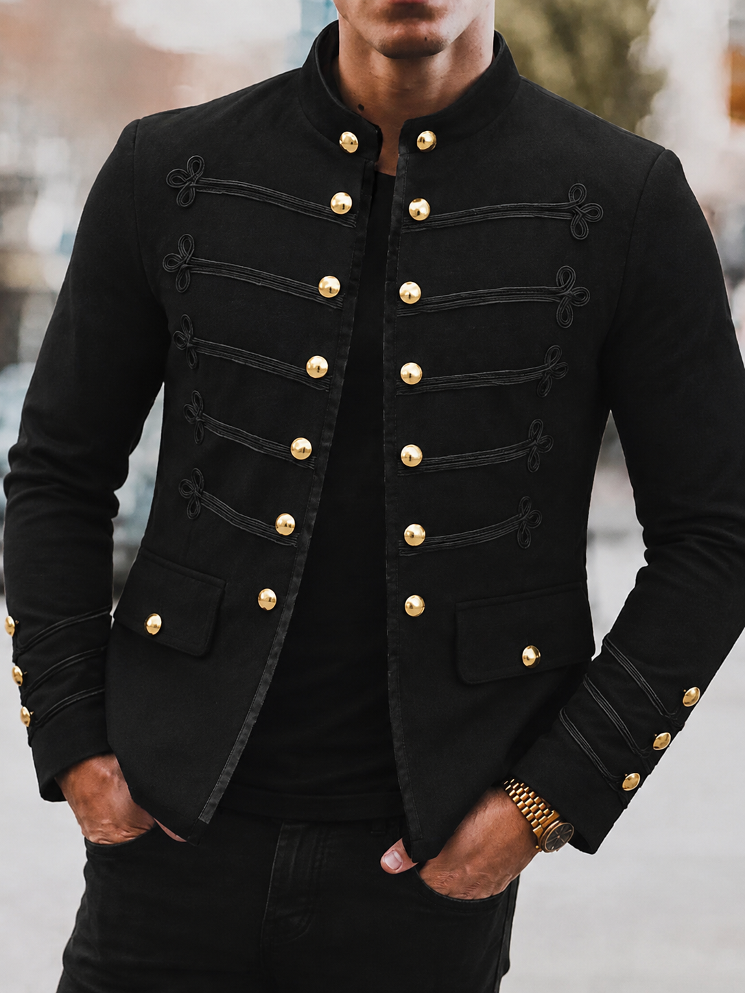 Men’s Slim Fit Zip-Up Jacket | Decorative Buttons