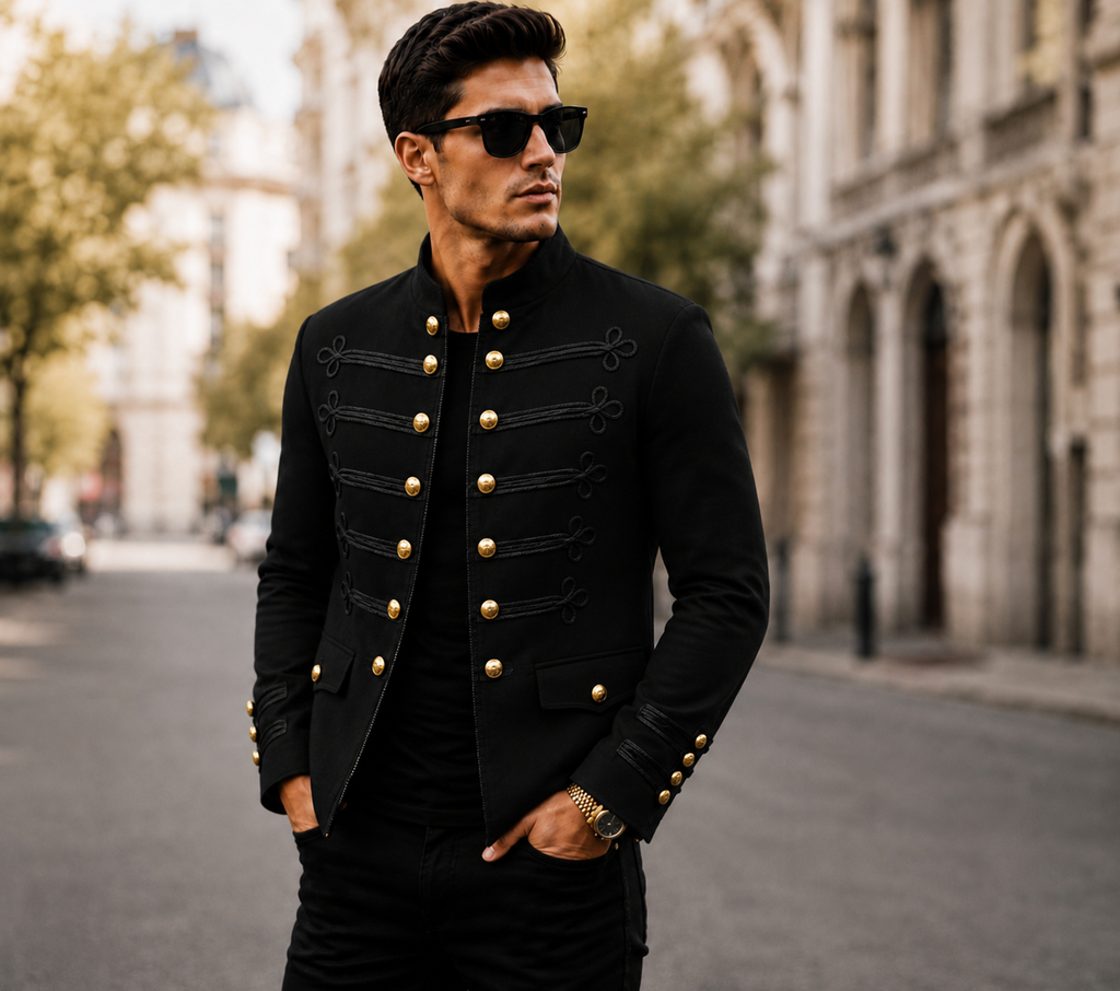 Men’s Slim Fit Zip-Up Jacket | Decorative Buttons