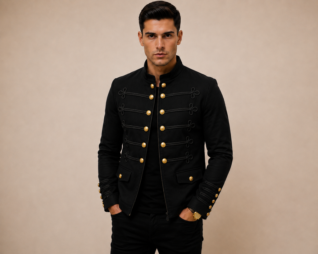 Men’s Slim Fit Zip-Up Jacket | Decorative Buttons