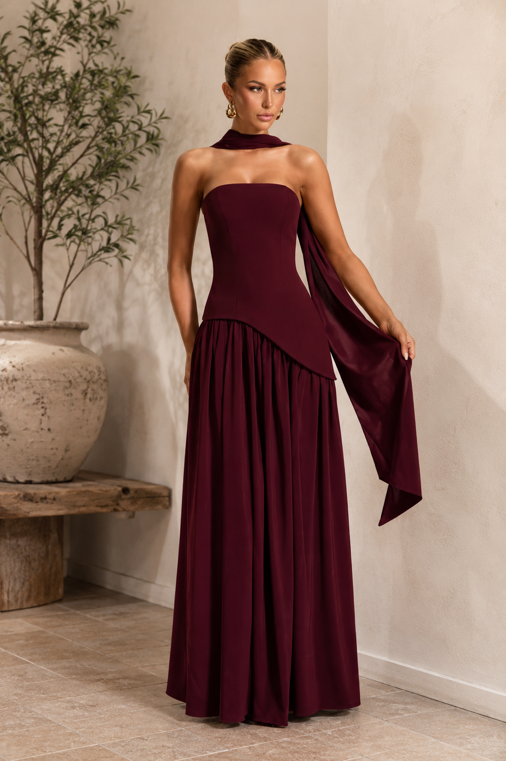 Women's Elegant Wedding Guest Strapless Dress | Maxi