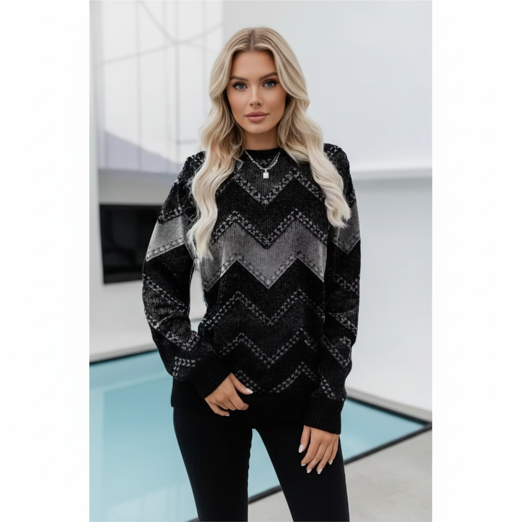 Women’s Printed Crew Neck Sweater | Long Sleeve