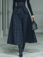 Women's Elegant Plaid Two-Piece Set | Turtleneck and Skirt