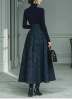Women's Elegant Plaid Two-Piece Set | Turtleneck and Skirt