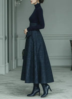 Women's Elegant Plaid Two-Piece Set | Turtleneck and Skirt