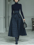Women's Elegant Plaid Two-Piece Set | Turtleneck and Skirt