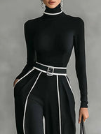 Women's Chic Turtleneck Two-Piece Set | Contrast Trim