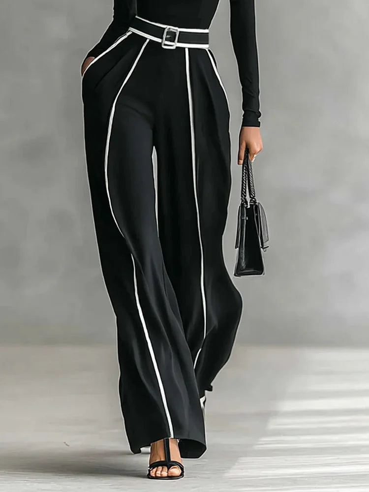 Women's Chic Turtleneck Two-Piece Set | Contrast Trim