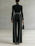 Women's Chic Turtleneck Two-Piece Set | Contrast Trim