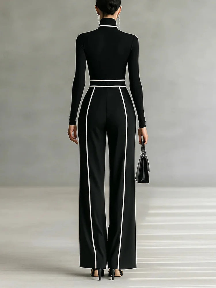 Women's Chic Turtleneck Two-Piece Set | Contrast Trim
