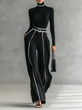 Women's Chic Turtleneck Two-Piece Set | Contrast Trim