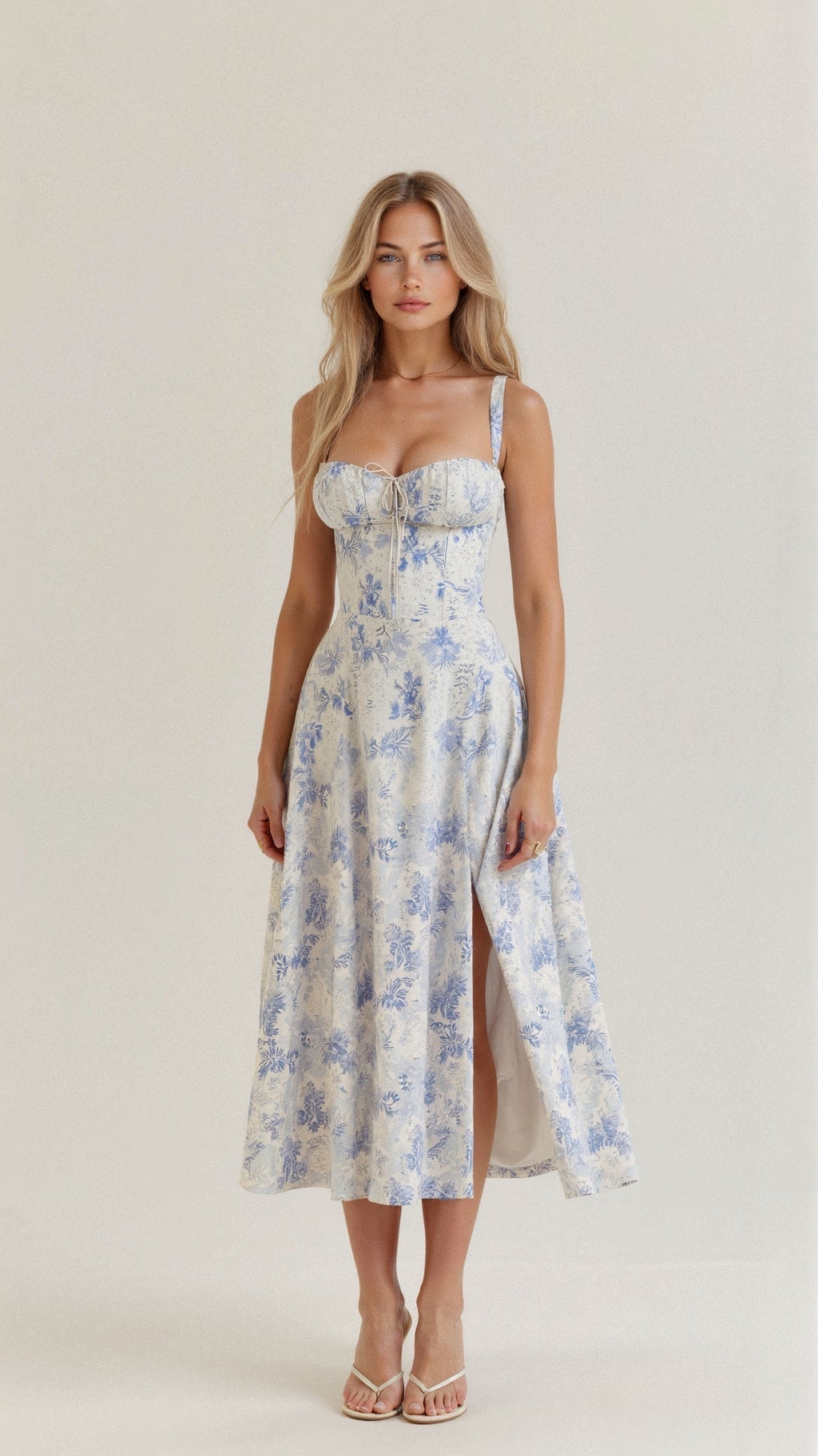 Women's Floral Print Slip Corset Dress | Midi