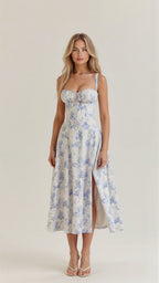 Women's Floral Print Slip Corset Dress | Midi