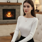 Women’s Ribbed Boat Neck Sweater | Fitted