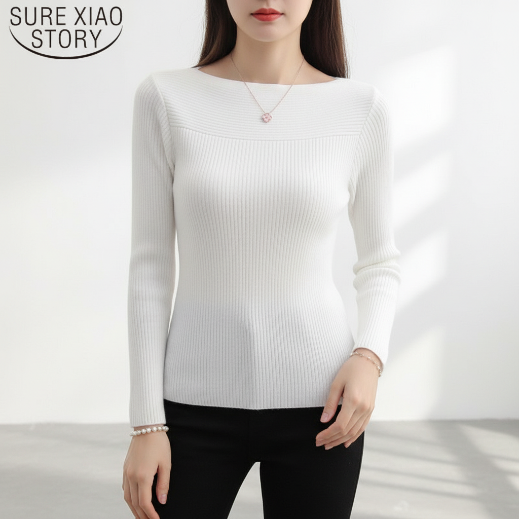 Women’s Ribbed Boat Neck Sweater | Fitted