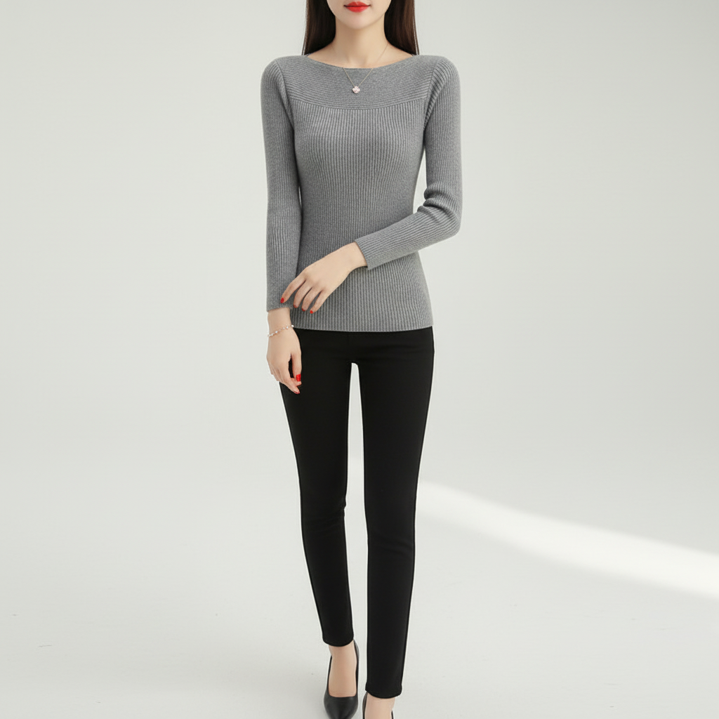 Women’s Ribbed Boat Neck Sweater | Fitted