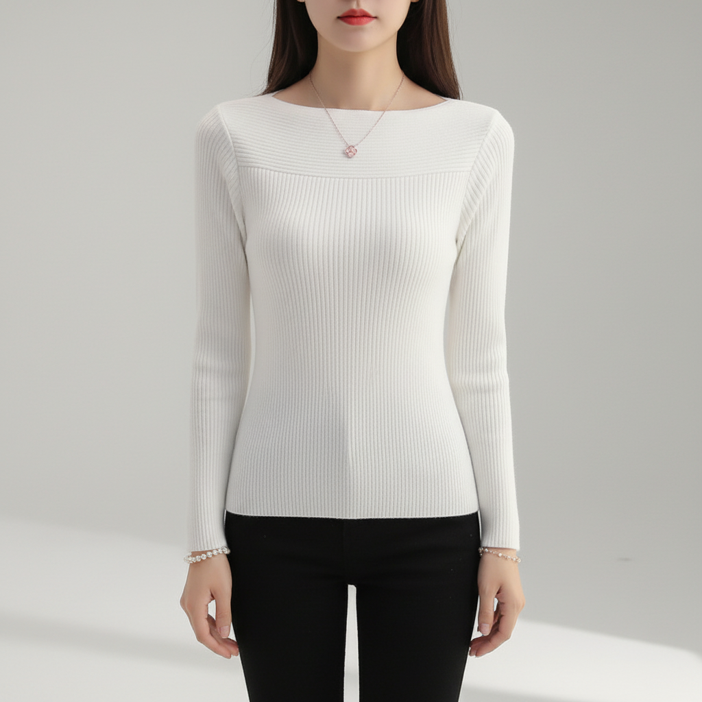 Women’s Ribbed Boat Neck Sweater | Fitted
