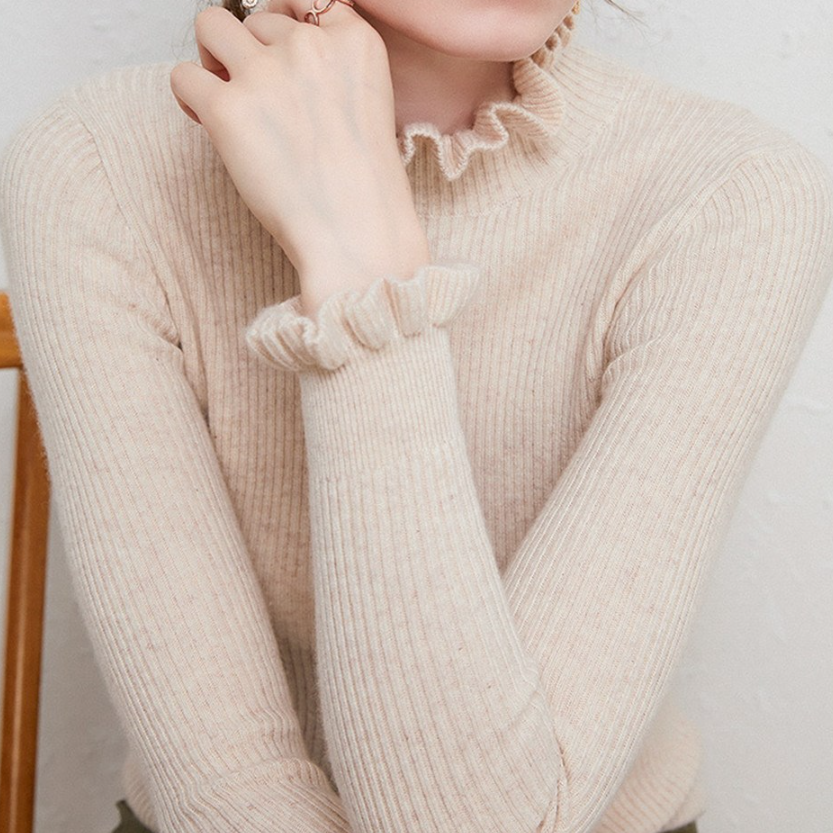 Women's Turtleneck Ruffled Collar Sweater | Ruffle Cuffs