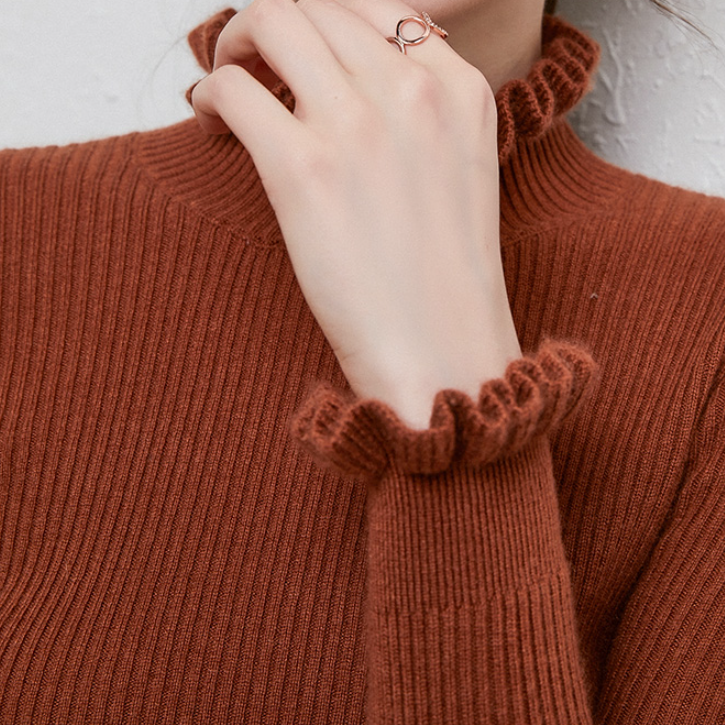 Women's Turtleneck Ruffled Collar Sweater | Ruffle Cuffs