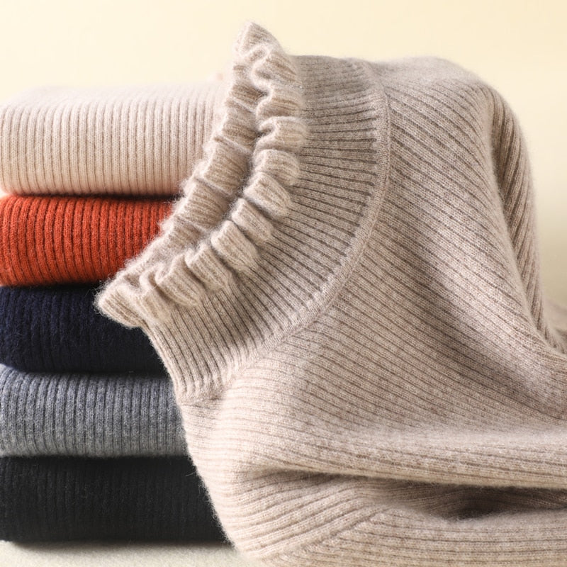 Women's Turtleneck Ruffled Collar Sweater | Ruffle Cuffs