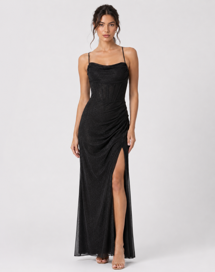 Women's Glitter Evening Dress | Thigh Slit