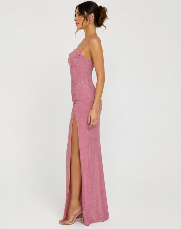 Women's Glitter Evening Dress | Thigh Slit