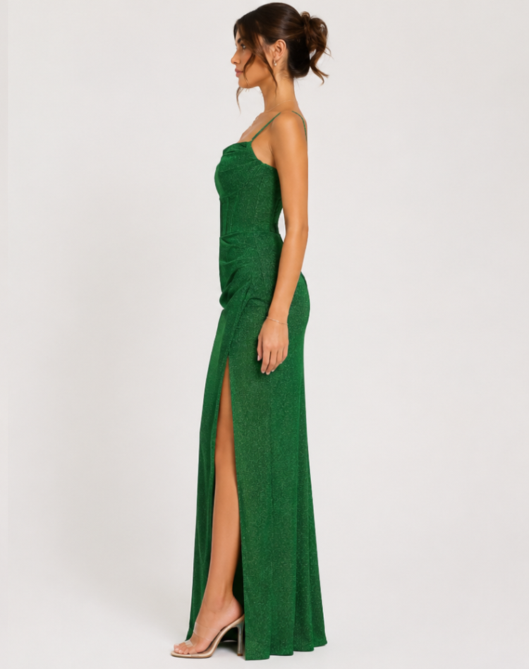 Women's Glitter Evening Dress | Thigh Slit