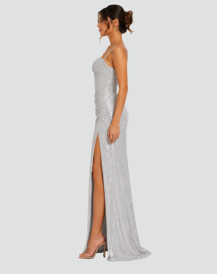 Women's Glitter Evening Dress | Thigh Slit
