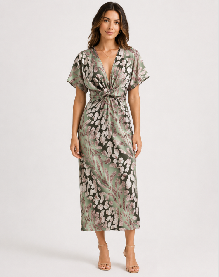 Women's Printed Wrap Formal Dress | Midi