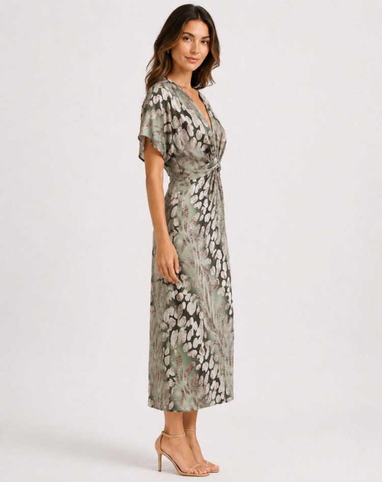 Women's Printed Wrap Formal Dress | Midi