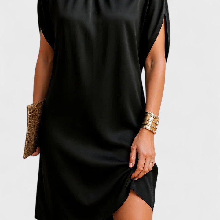 Women's Black Mock Neck Evening Party Dress | Mini