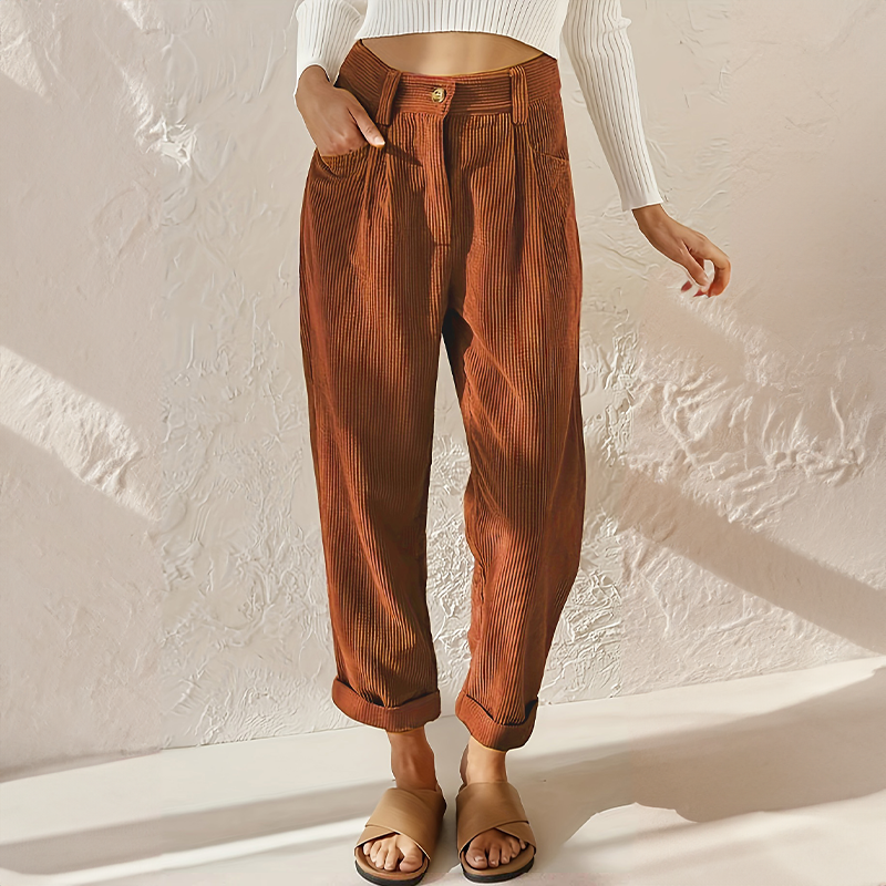 Women's Casual Textured Trousers | High Waist