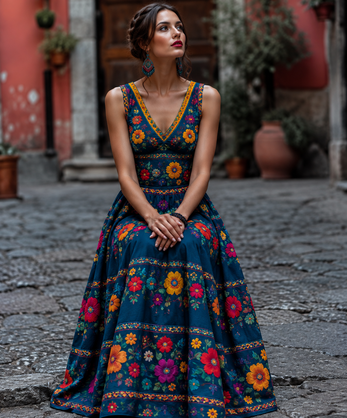 Women's Floral V-Neck Sleeveless Dress | Halloween