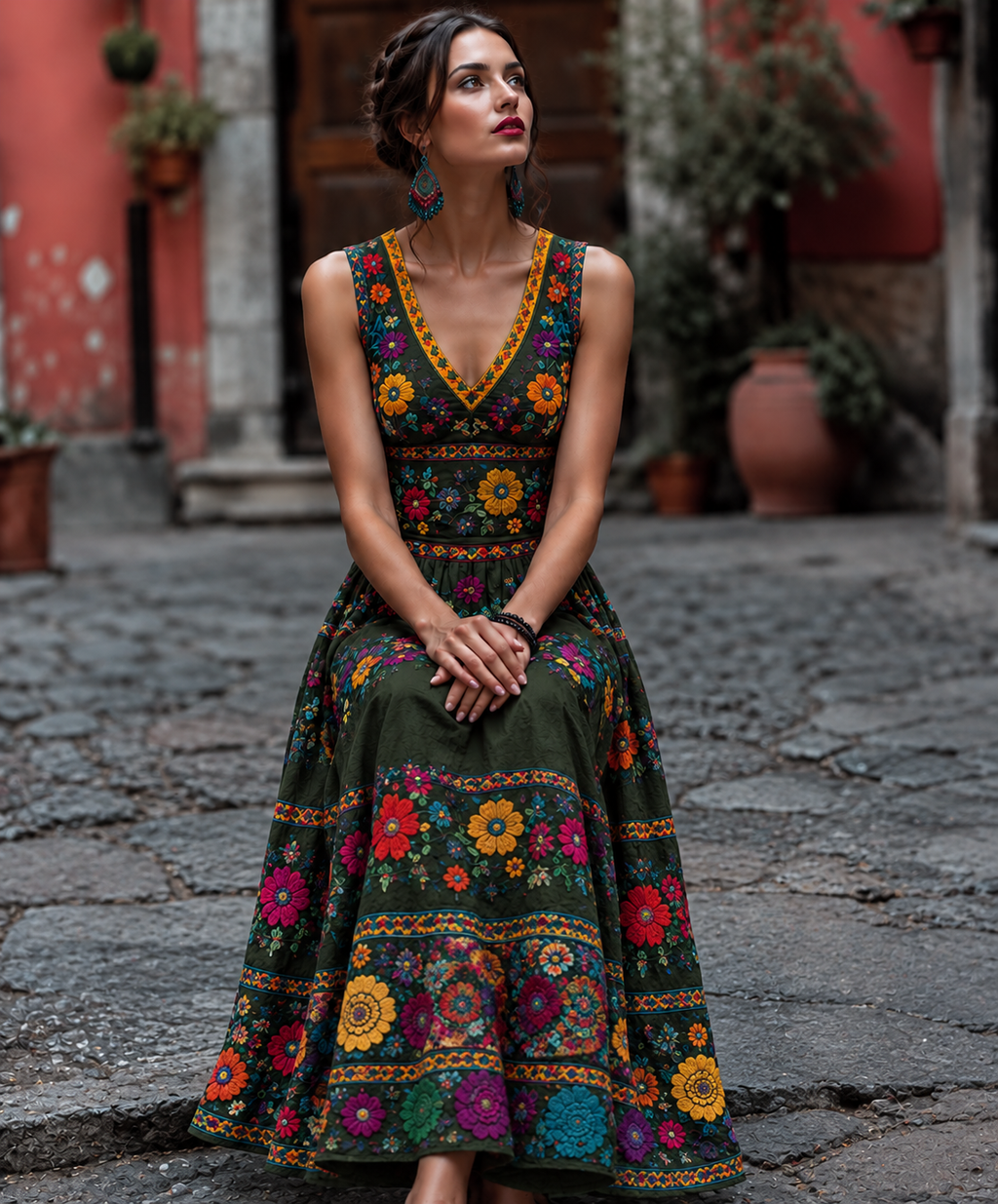 Women's Floral V-Neck Sleeveless Dress | Halloween