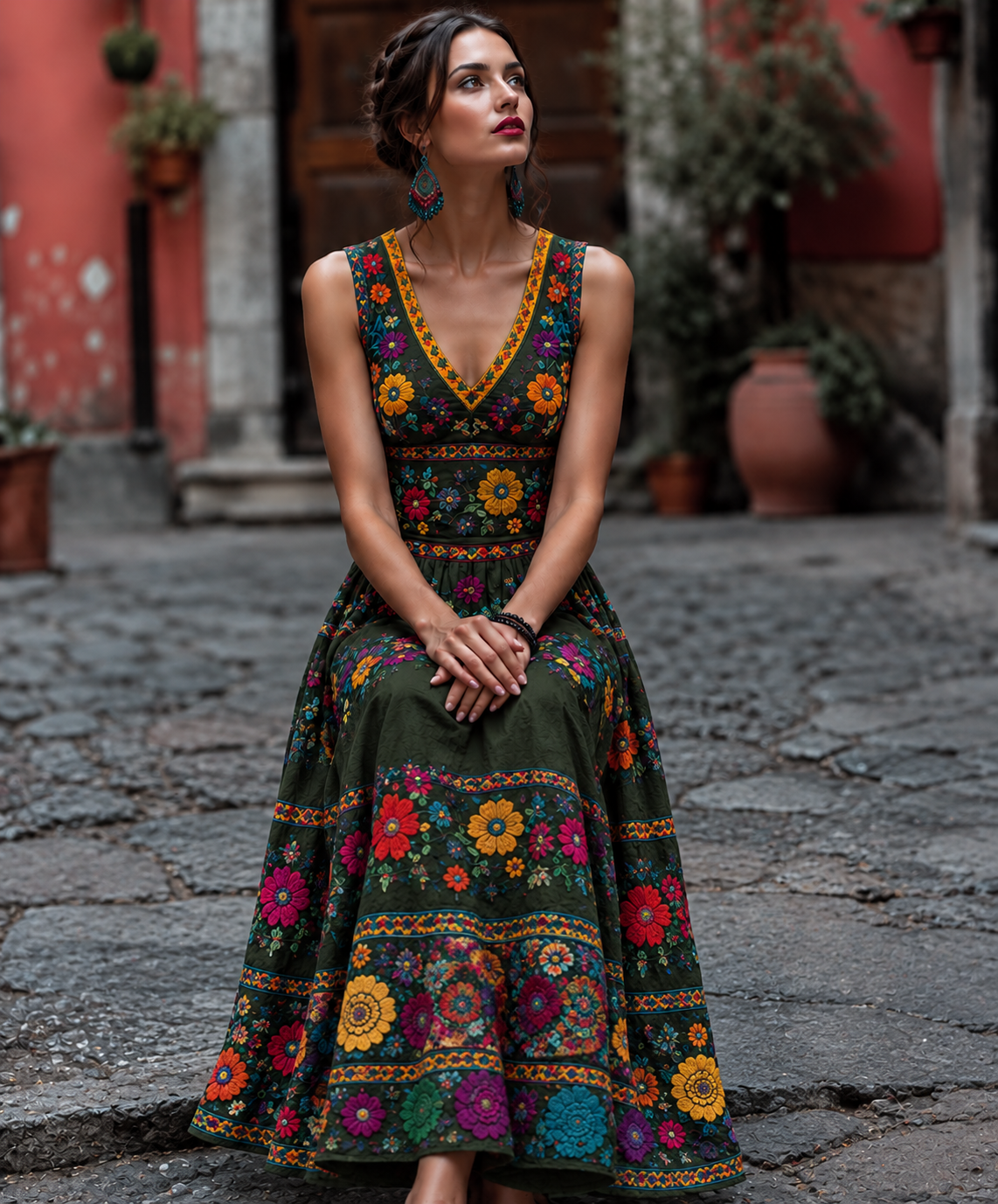 Women's Floral V-Neck Sleeveless Dress | Halloween