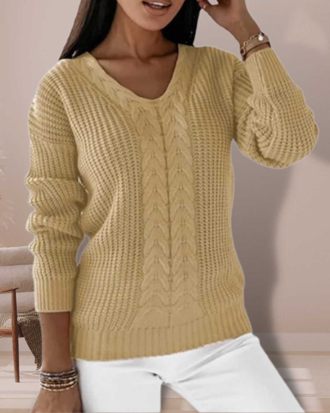 Women's V-Neck Knit Sweater | Winter