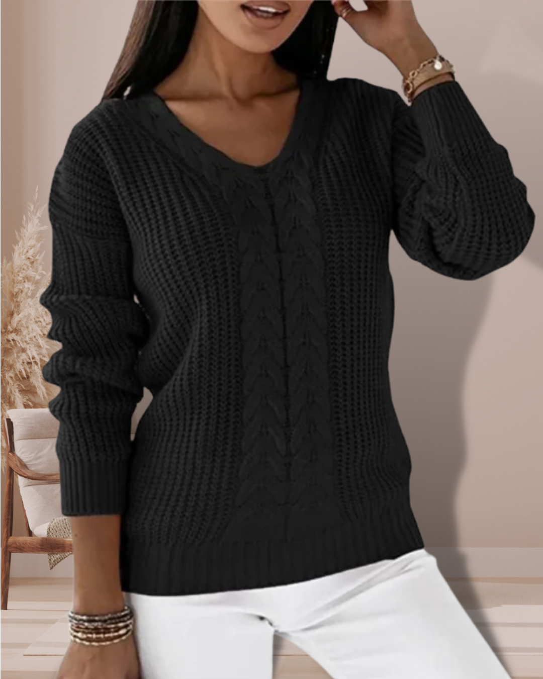 Women's V-Neck Knit Sweater | Winter