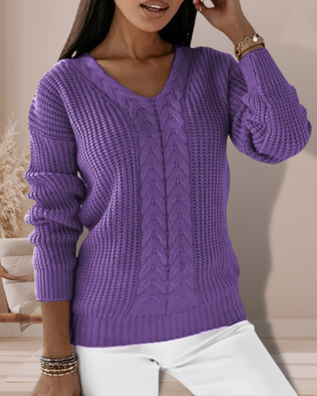 Women's V-Neck Knit Sweater | Winter