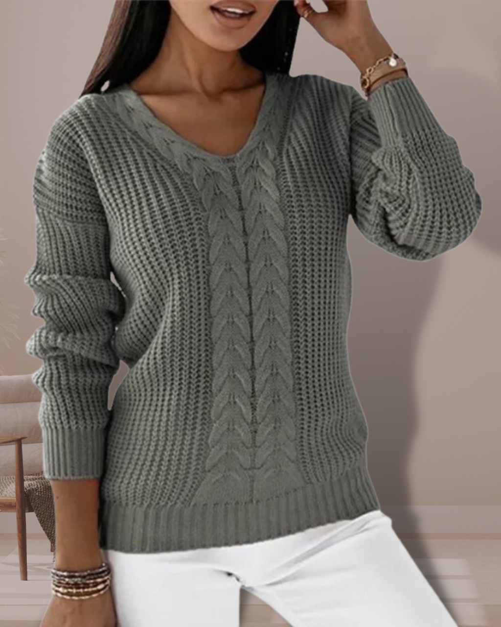 Women's V-Neck Knit Sweater | Winter