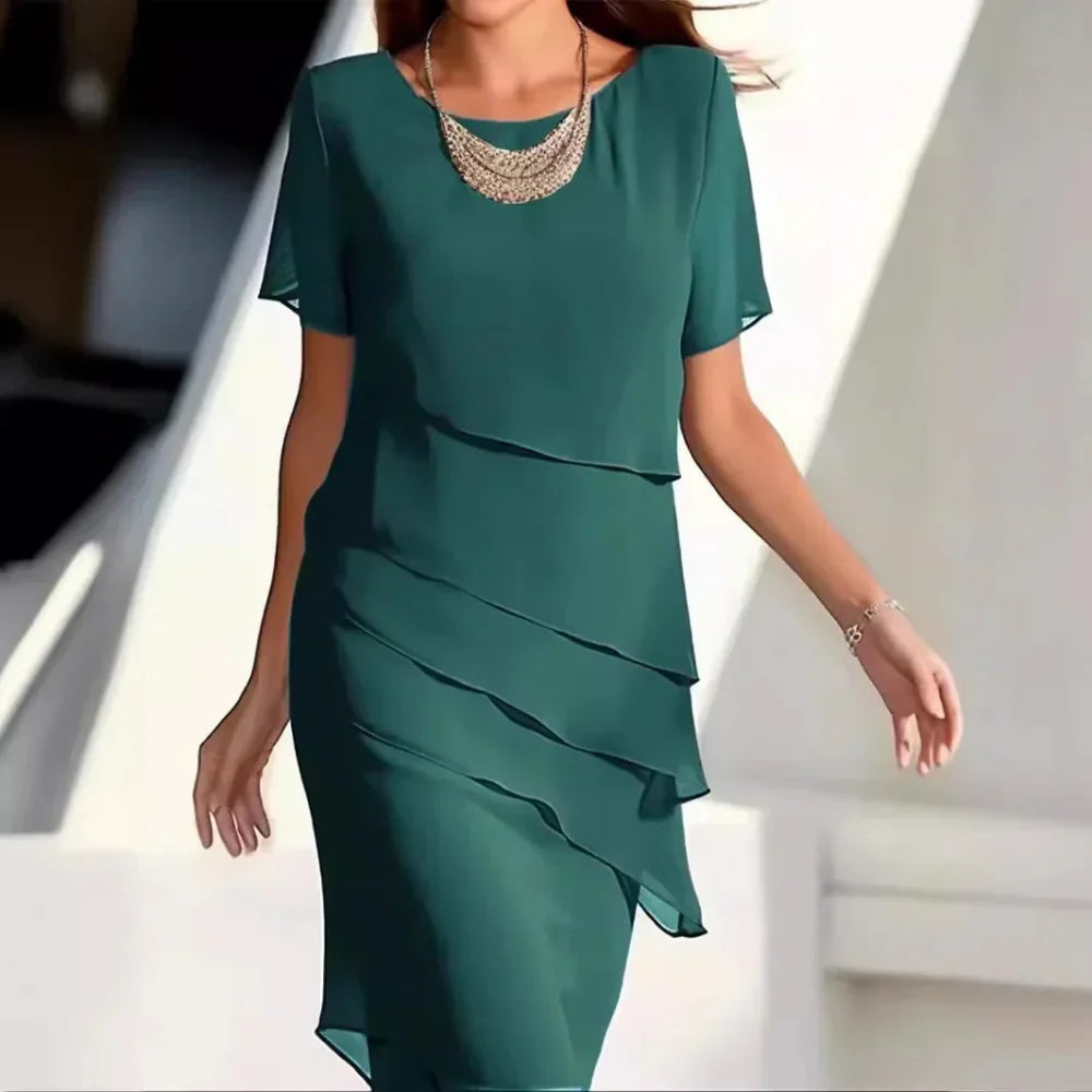 Women's Tiered Short Sleeves Dress | Midi