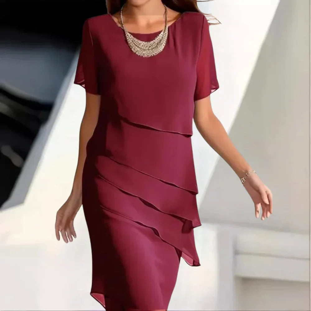 Women's Tiered Short Sleeves Dress | Midi