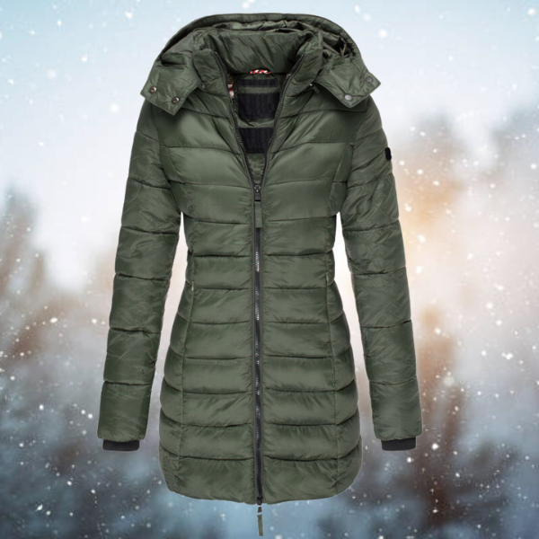 Women's Long Quilted Zip Up Winter Jacket | Hooded