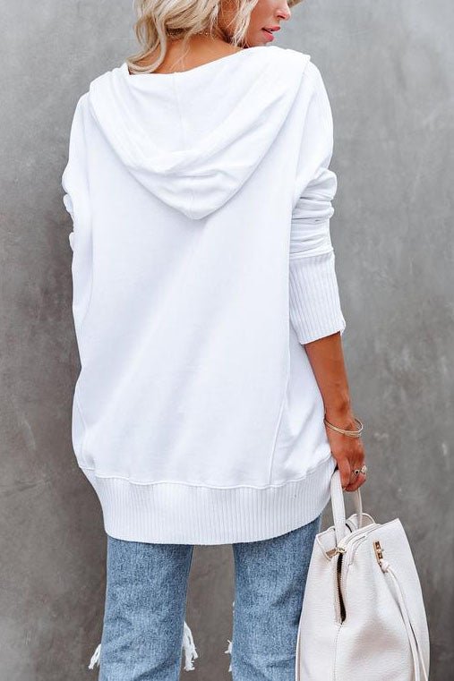 Women’s Hooded Oversized V-Neck Sweater | Button Detail