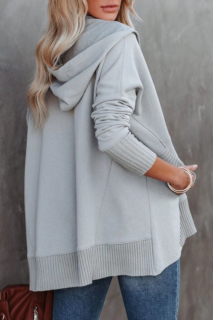 Women’s Hooded Oversized V-Neck Sweater | Button Detail