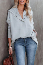 Women’s Hooded Oversized V-Neck Sweater | Button Detail