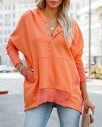Women’s Hooded Oversized V-Neck Sweater | Button Detail
