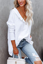 Women’s Hooded Oversized V-Neck Sweater | Button Detail