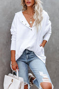 Women’s Hooded Oversized V-Neck Sweater | Button Detail