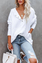 Women’s Hooded Oversized V-Neck Sweater | Button Detail